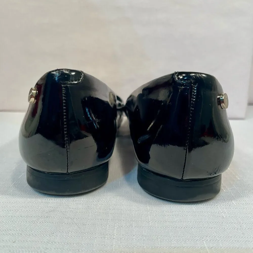 BLACK PATENT LEATHER FLATS WITH SILVER BUCKLE BY CALVIN KLEIN SIZE 8